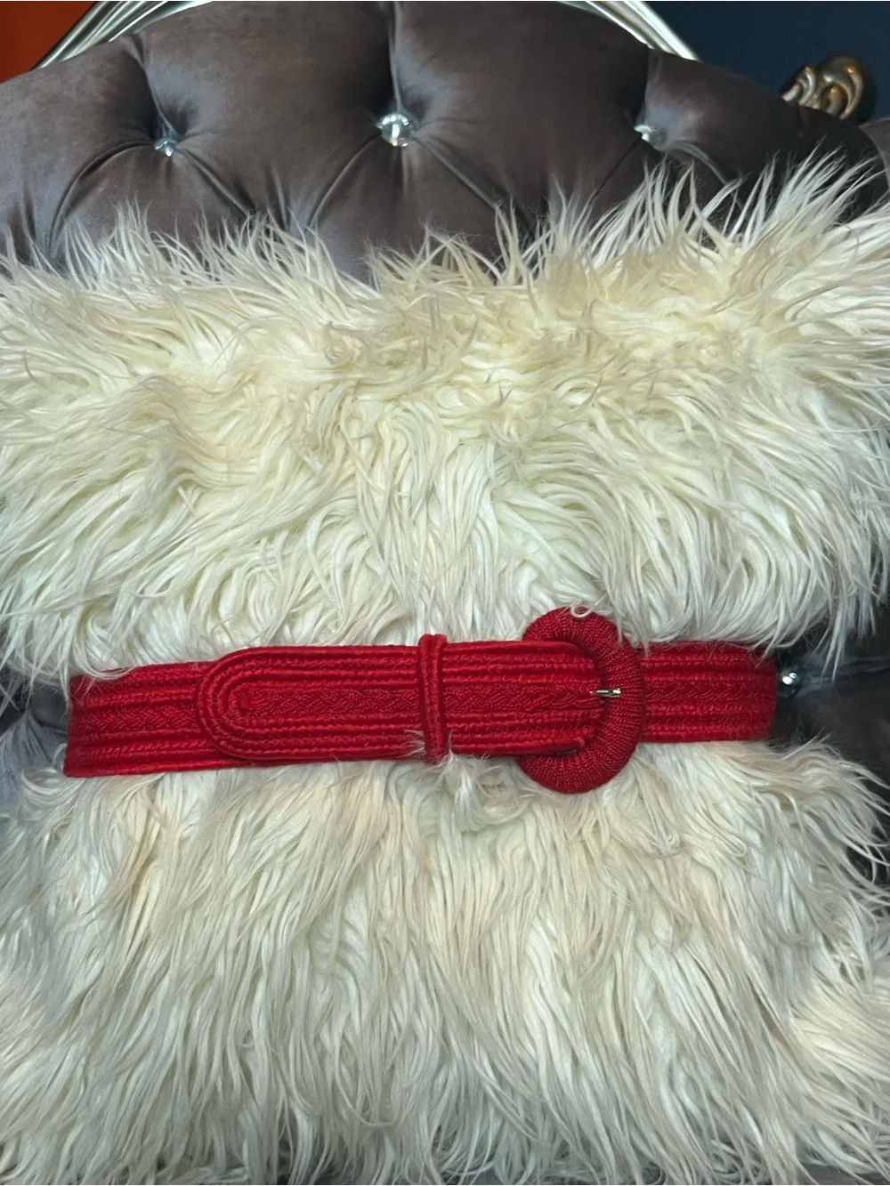 🧶 Vibrant Red Woven Braided Statement Belt with Matching Round Buckle ❤️